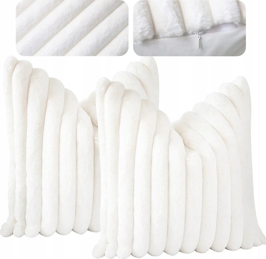 Párnahuzat bársony csíkos takaró puha, kényelmes, díszes, 2 db fehér 45x45