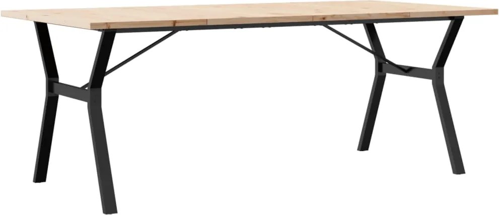 vidaXL tömör fenyőfa és acél Y-vázú étkezőasztal 200x100x75,5 cm