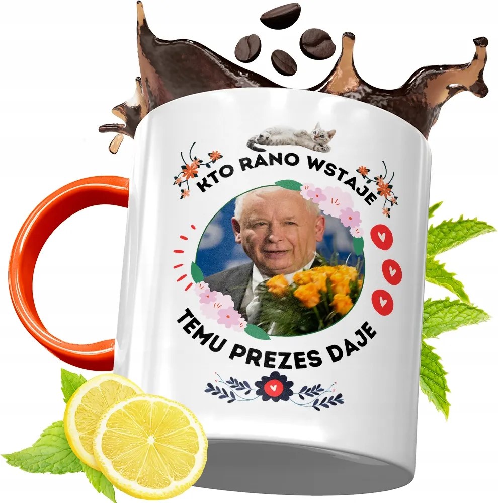 Narancssárga Bögre A Pis Elnökétől Jaroslaw Kaczynski fényképes nyomtatással