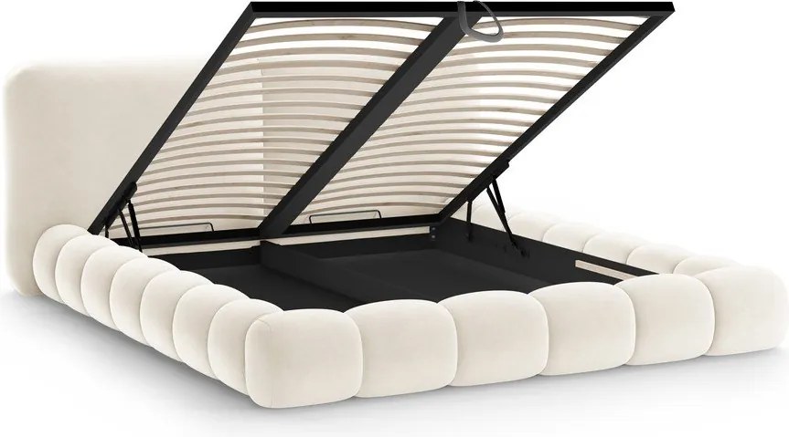 Elefántcsont színű kárpitozott ágyneműtartós franciaágy ágyráccsal 180x200 cm Solange – Micadoni