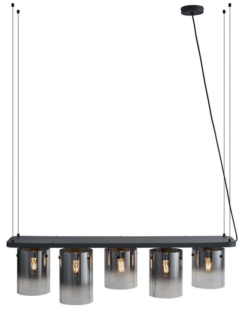 Modern fekete függőlámpa füstüveggel, 5 égős - Hybrid