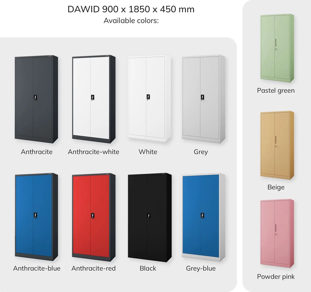 Zárható takarítószekrény antracit-fehér DAWID 900 x 1850 x 450 mm