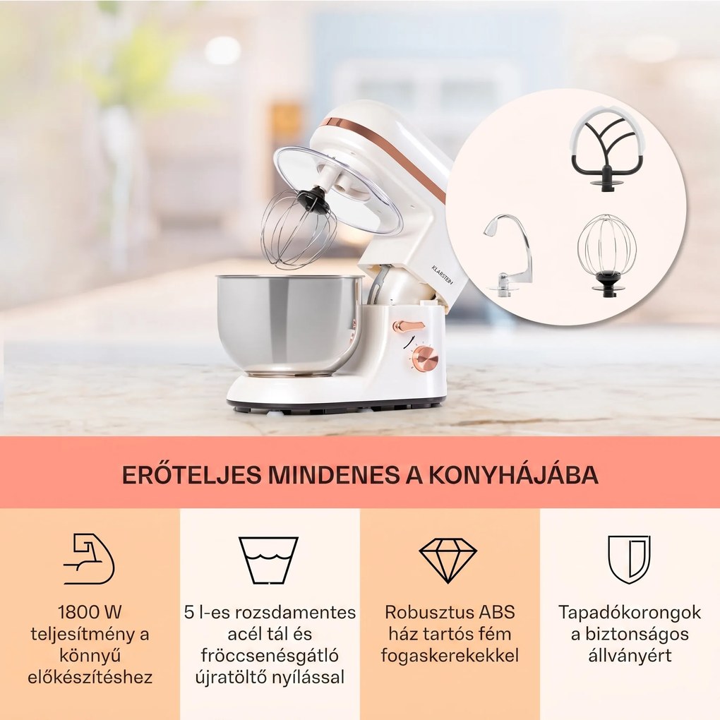 Klarstein Bella Elegance, konyhai robotgép, 1800 W, 1,7 PS, 6 fokozat, 5 L