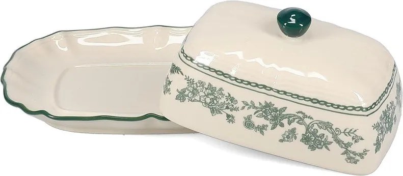 Zöld-elefántcsont színű porcelán vajtartó Cyril – S|P Collection