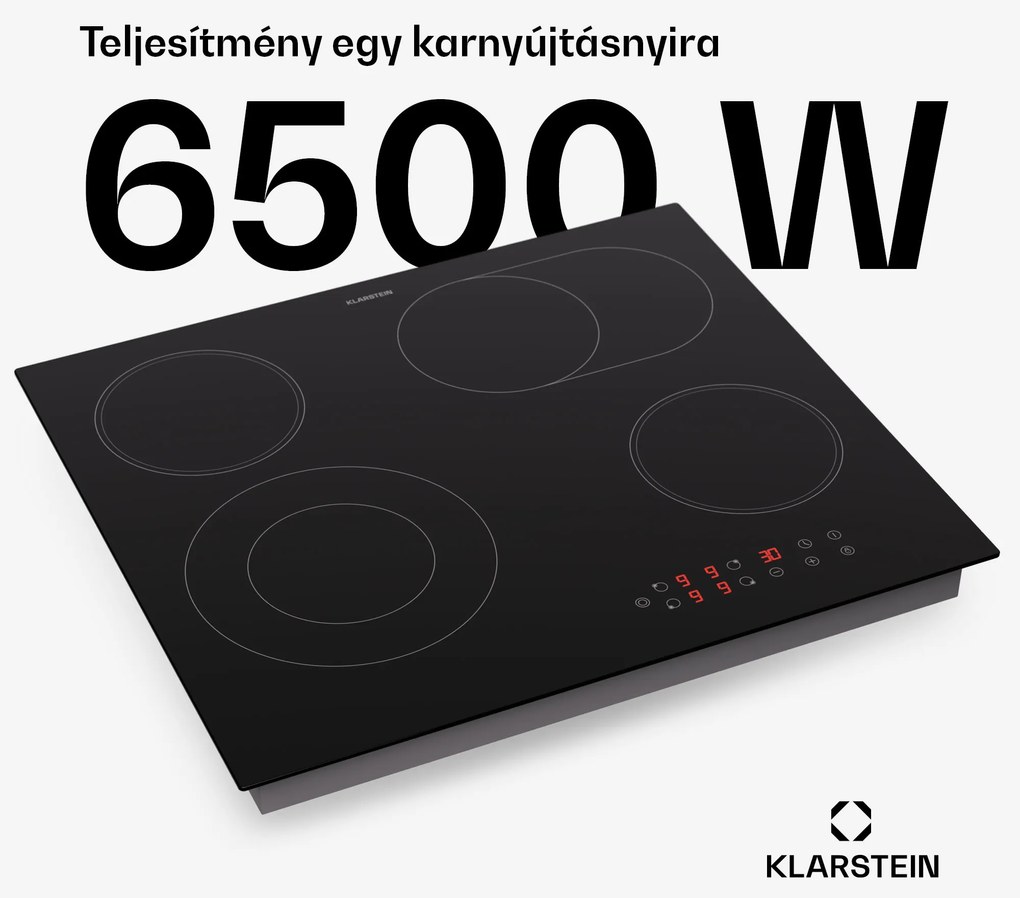 Klarstein Virtuosa 4, főzőlap, 60 cm, 6500 W, kétzónás, Pluszone, időzítő, üvegkerámia