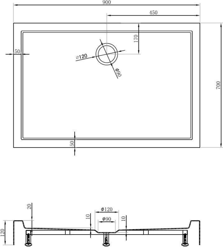 Mexen Flow+ téglalap alakú zuhanytálca 90 x 70 cm, fehér fényes - 46R107090H