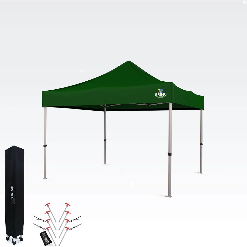 Kerti Pavilon Összecsukható 3x3m | Prémium UV/PVC Védelem | Stabilis BRIMO | Gyors Összecsukás Szerszám Nélkül - falak nélkül - Zöld
