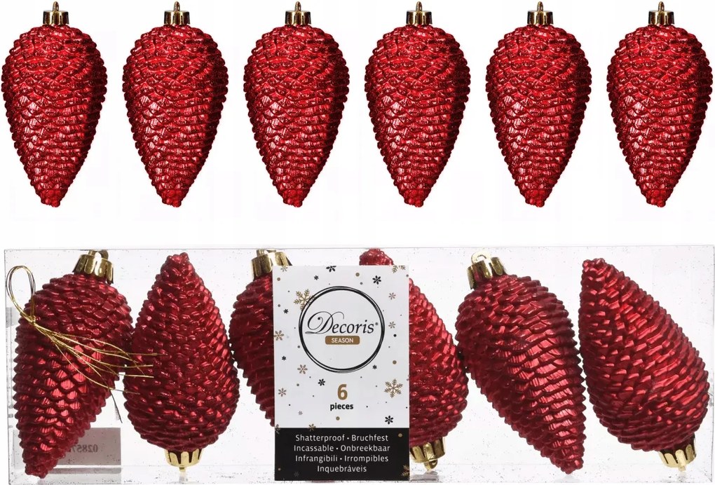 Karácsonyfadíszek toboz karácsonyfadísz 6db Piros karácsonyfadísz
