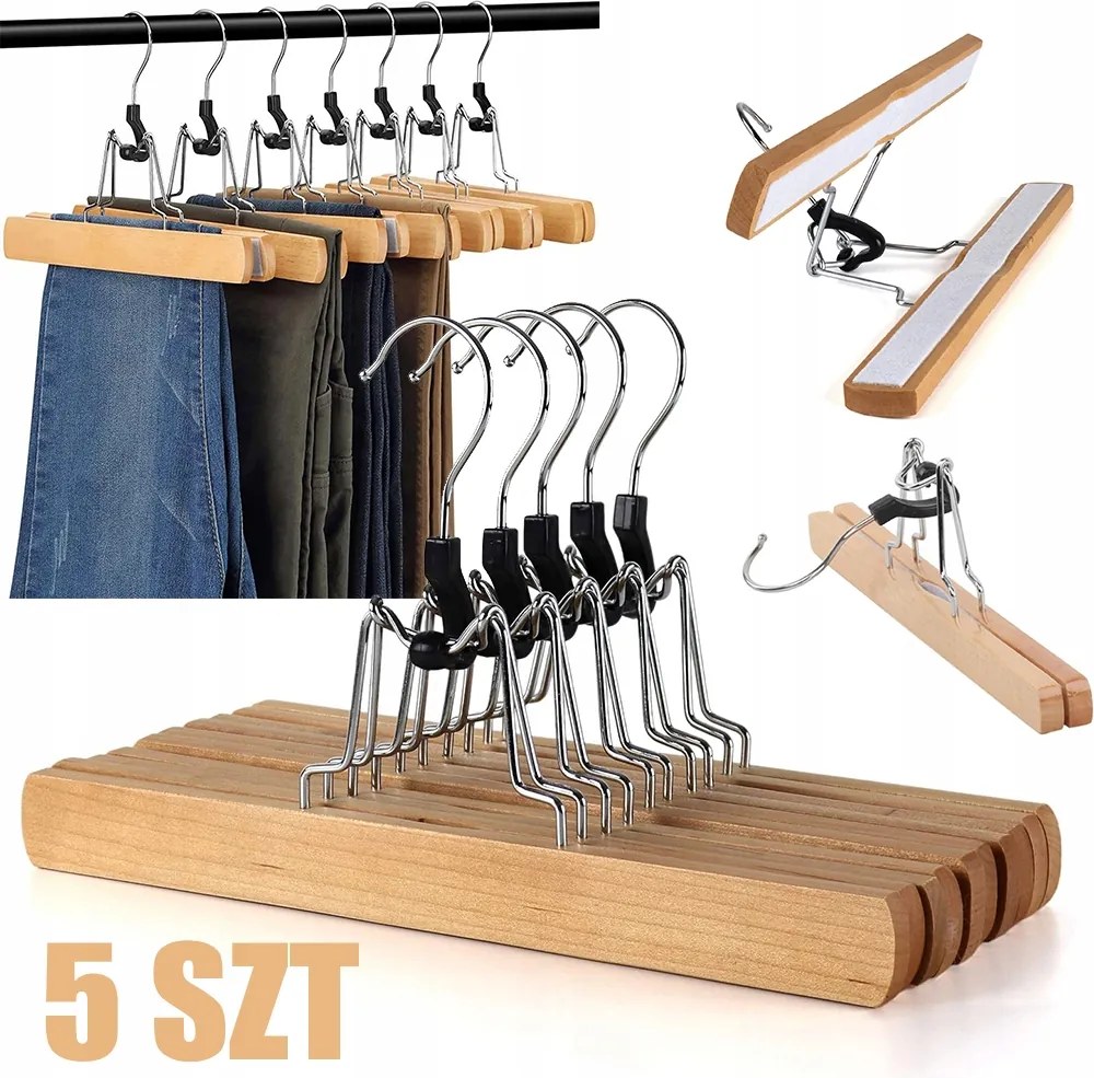 NADRÁGFESZÍTŐ,5 Db, Nadrágakasztó, Csúszásgátló,fa