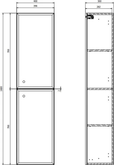 Cersanit S1021-010 - MILLE 160x40 cm falra szerelhető fürdőszobaszekrény, matt fehér