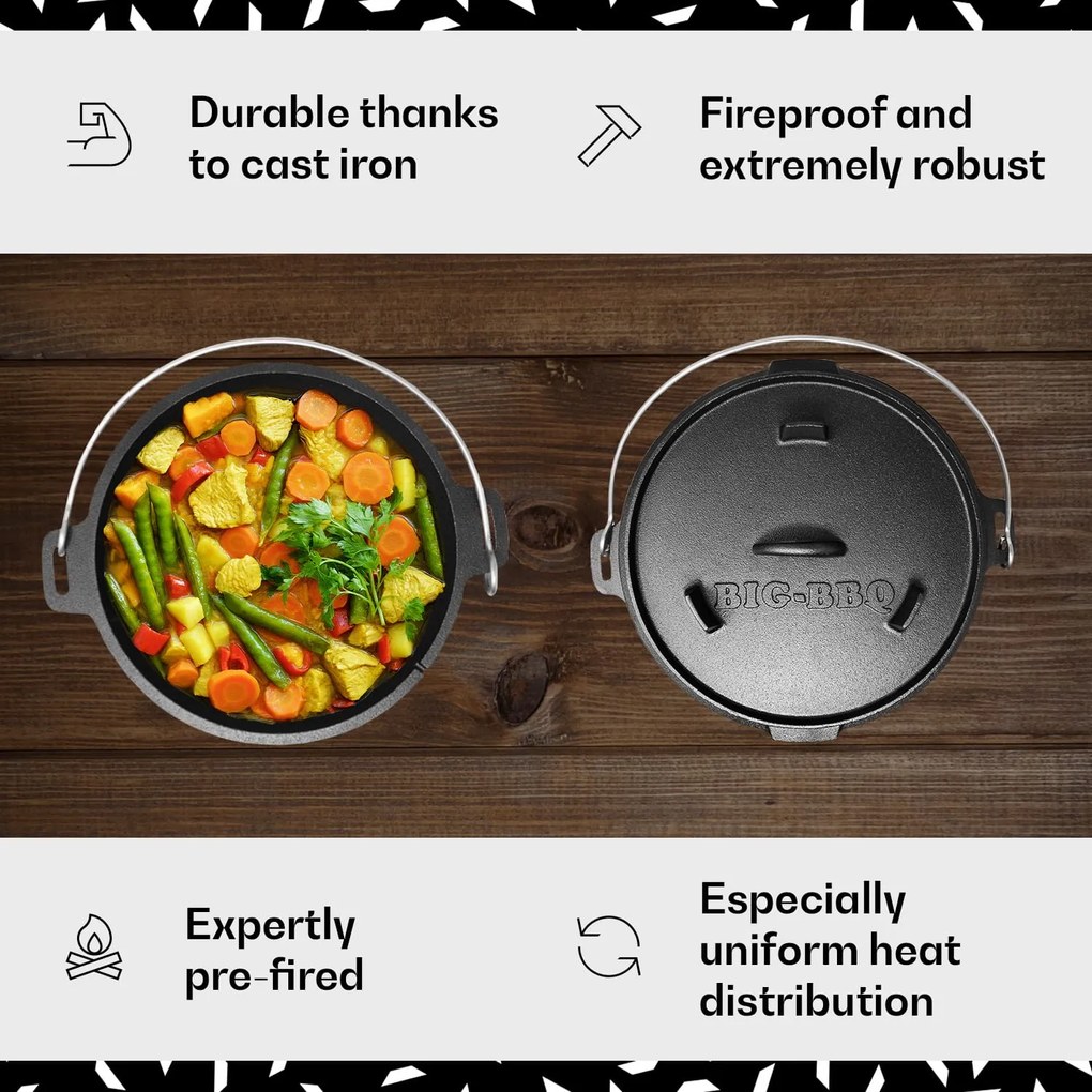 Klarstein Guernsey, prémium öntöttvas edény, 4,5 barbecue edény, öntöttvas, lábacskák, S/4,2 l méret