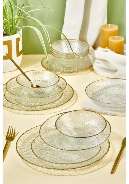 24 darabos étkészlet átlátszó/arany/üveg