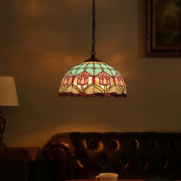 Brilagi - Tiffany stílusú vitrázs csillár, láncra függesztett LORAS 2xE27/60W/230V