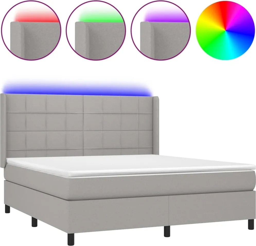 vidaXL világosszürke szövet rugós és LED-es ágy matraccal 160x200 cm