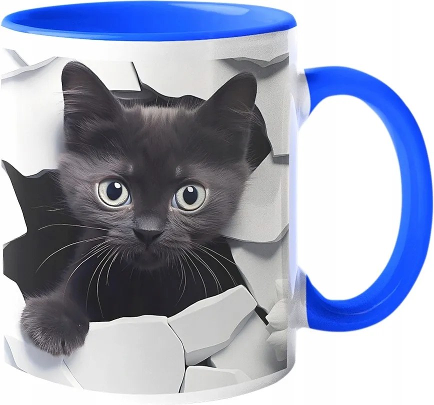 Csodaszép Macskás Bögre Macskáknak Fekete Cica "3D hatás" Ajándék 330ml.