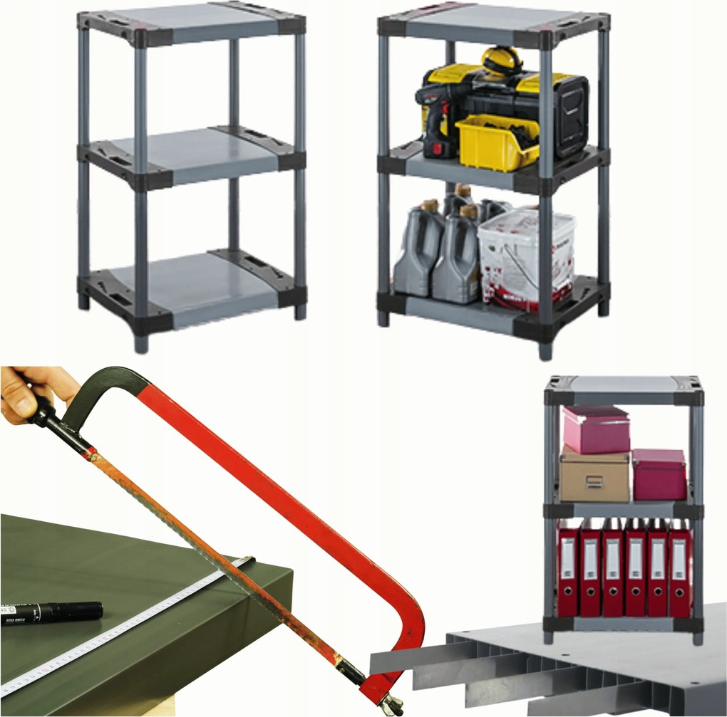 Műanyag pince állvány Erősített könyvespolc 98x50x46 cm 97%RECYKLING Eco