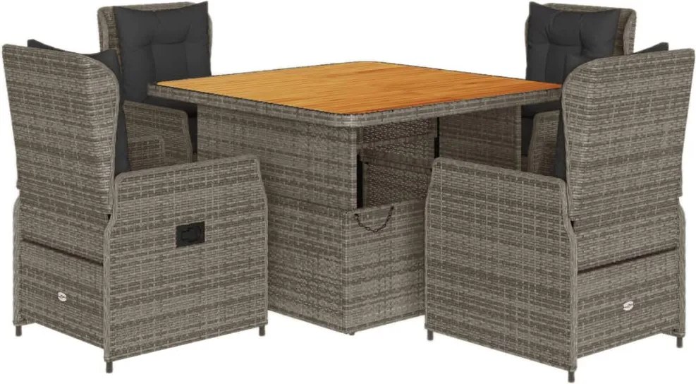 vidaXL 5 részes szürke polyrattan kerti étkezőgarnitúra párnával