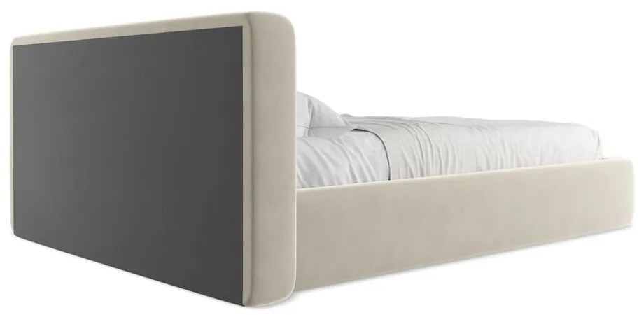 Krémszínű kárpitozott ágyneműtartós franciaágy ágyráccsal 180x200 cm Kiana – Makamii