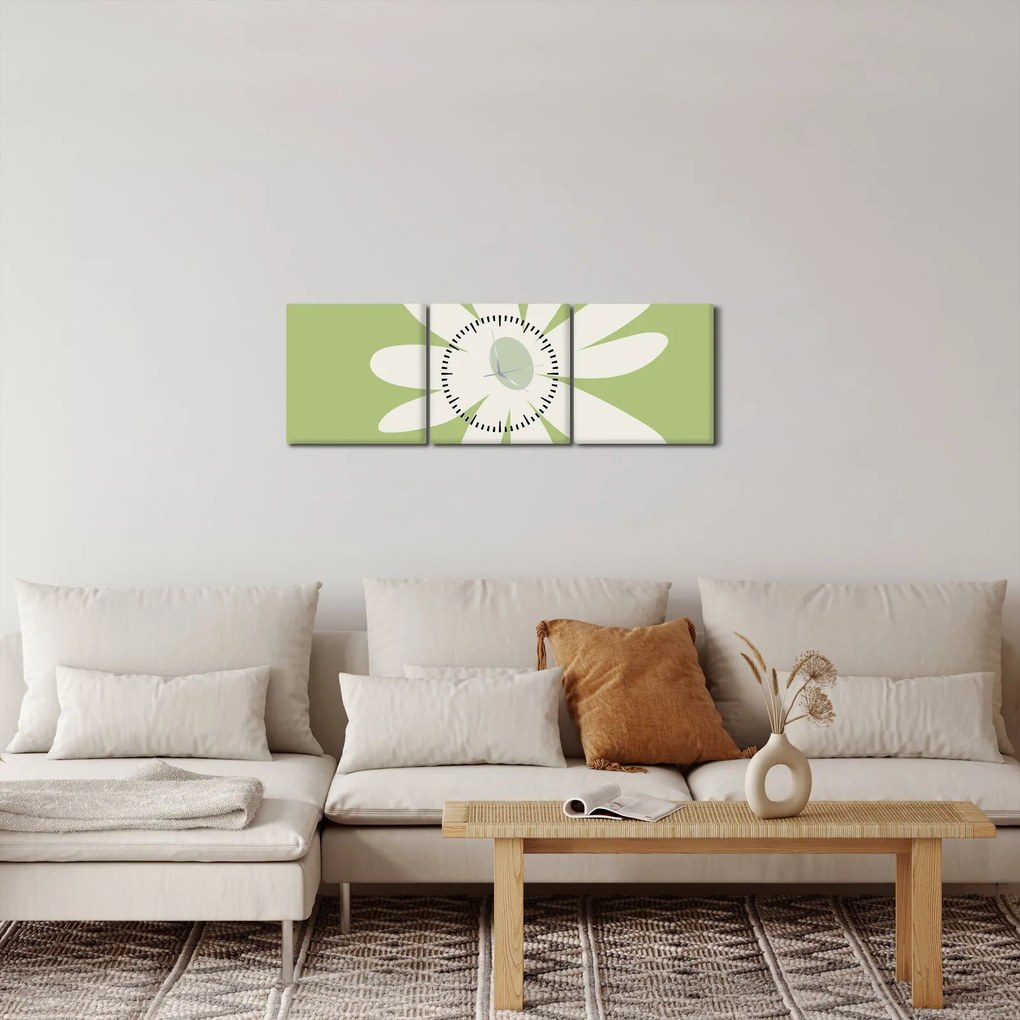 Kép - Hippik, zöld virágok N⁰2 (órával) (90x30 cm)