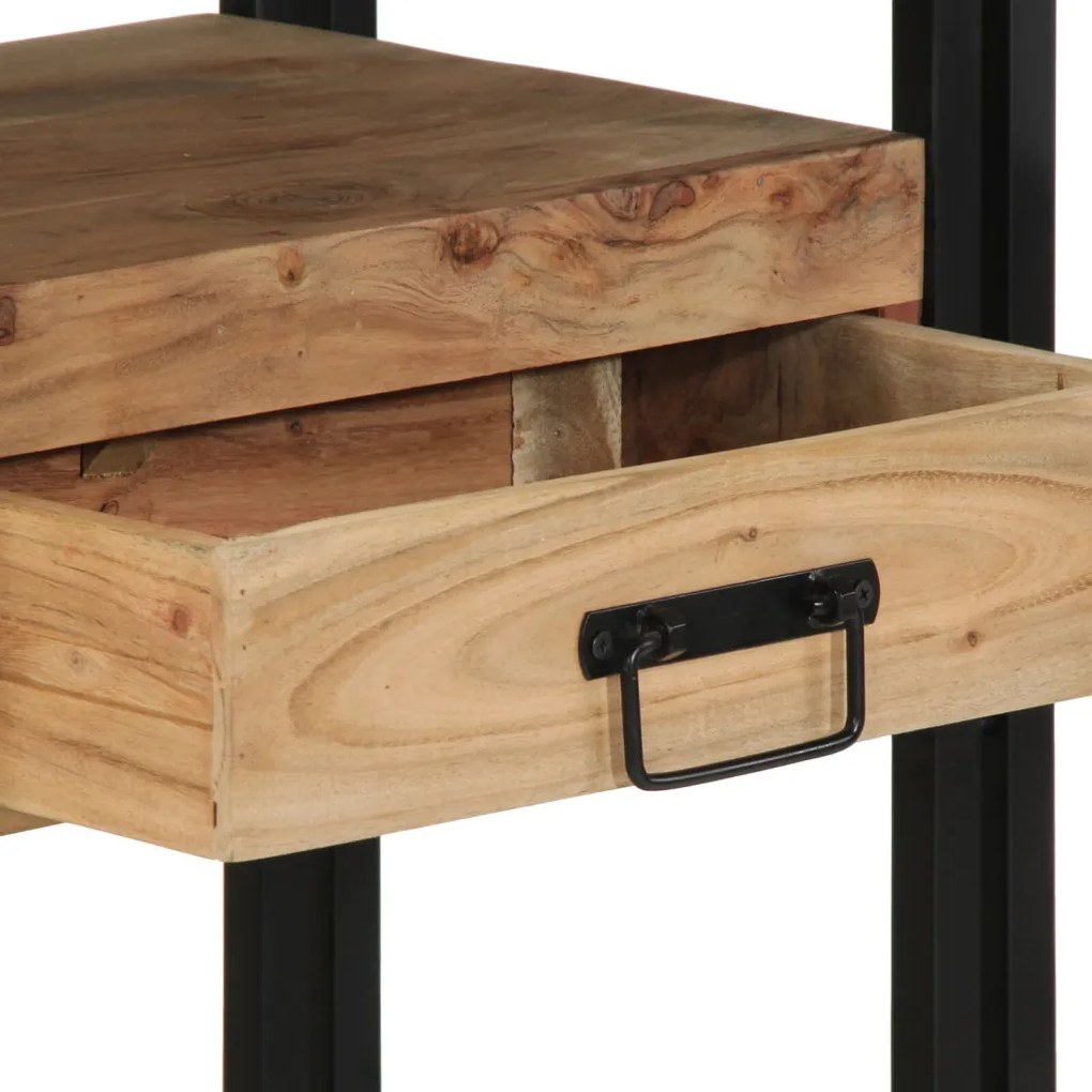 Konsole Asztal Fekete 90x33x75 cm Tömör Akácfa és Fém