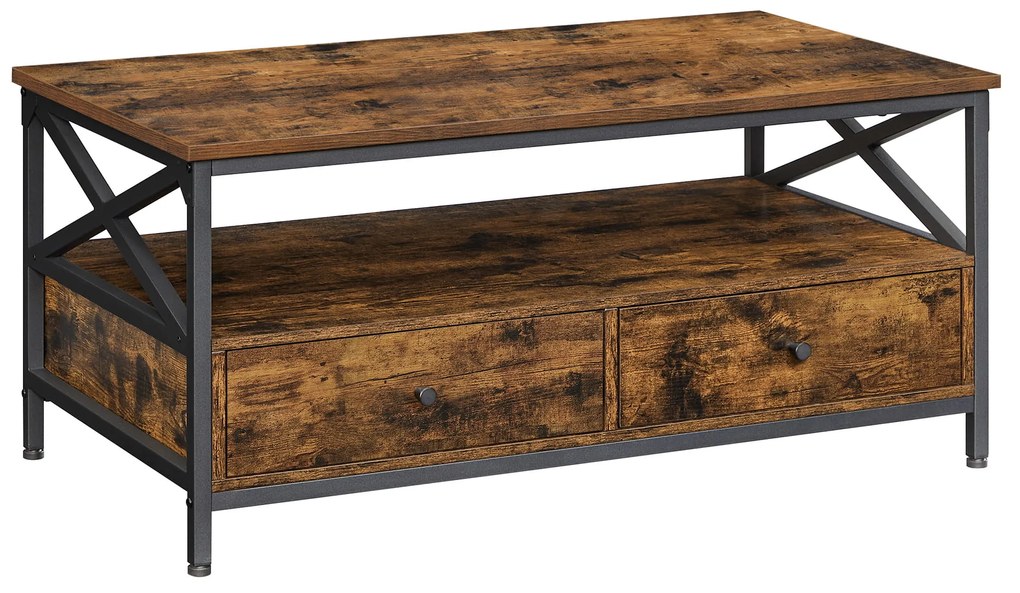 Dohányzóasztal TAYLOR 100x55 cm fiókokkal, rusztikus barna