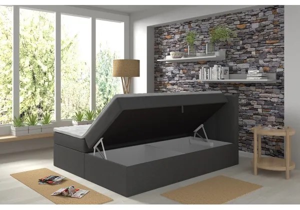 Kárpitozott ágy matracokkal és topperrel, tárolóval EMBER 160x200 cm antracit
