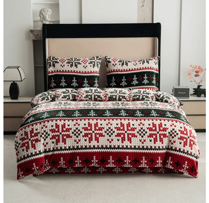 Mikroplüss ágyneműhuzat szett FROSTED CHRISTMAS színes + mikroplüss lepedő SOFT 90x200 cm fehér, egyszemélyes ágyhoz