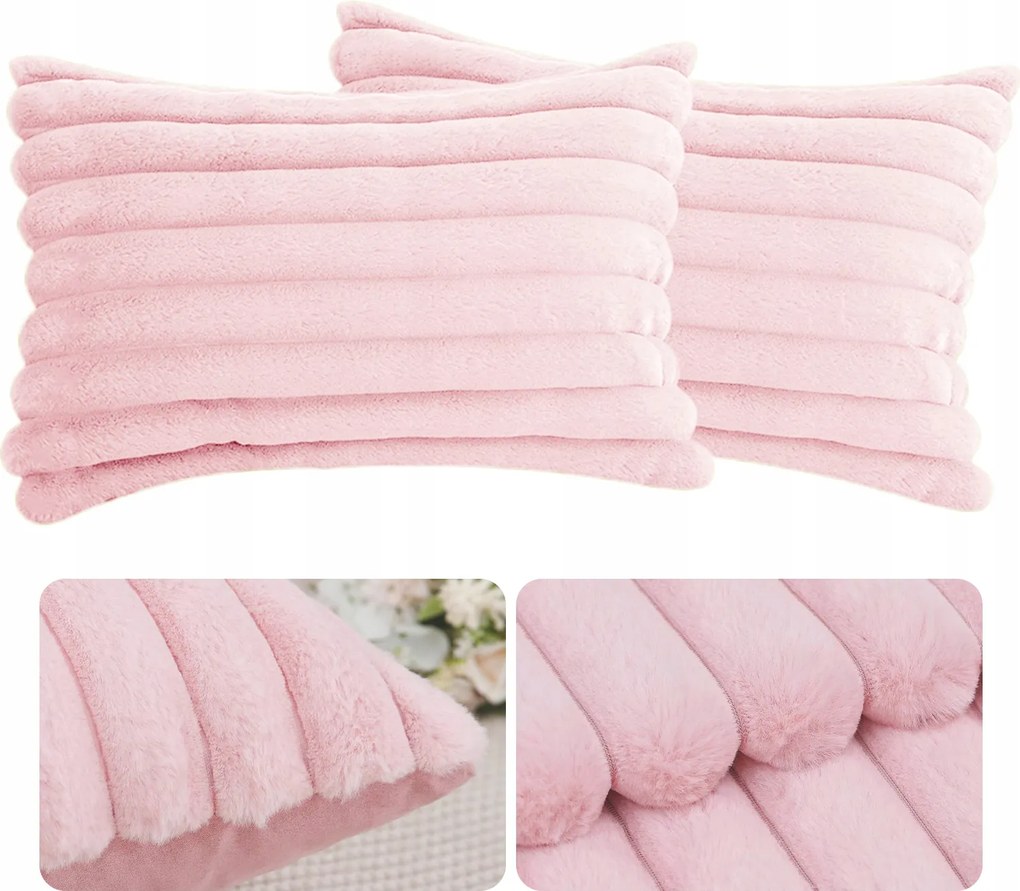 Díszpárnahuzat, Bársony, Csíkos, Puha, Kényelmes, Dekoratív, 2 Db, Rózsaszín, 30X50 CM