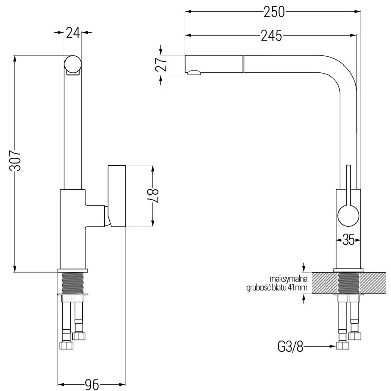 Mexen Milo, 1 kamrás gránit mosogató 435x410x171 mm és Flora mosogató csaptelep, fekete-ezüst metál, 6505-73-670401-07-B