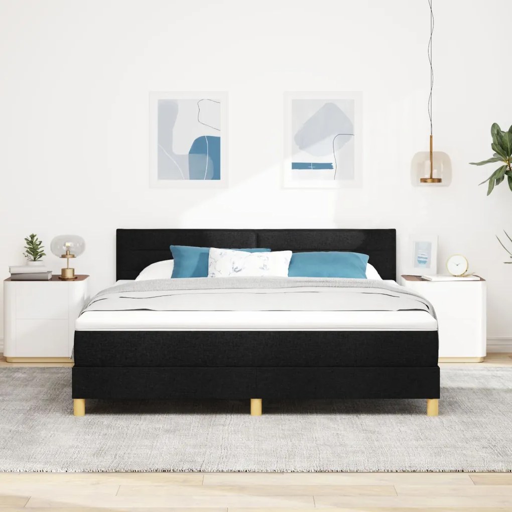Box Spring Ágy Matraccal Fekete 180x200 cm Szövet