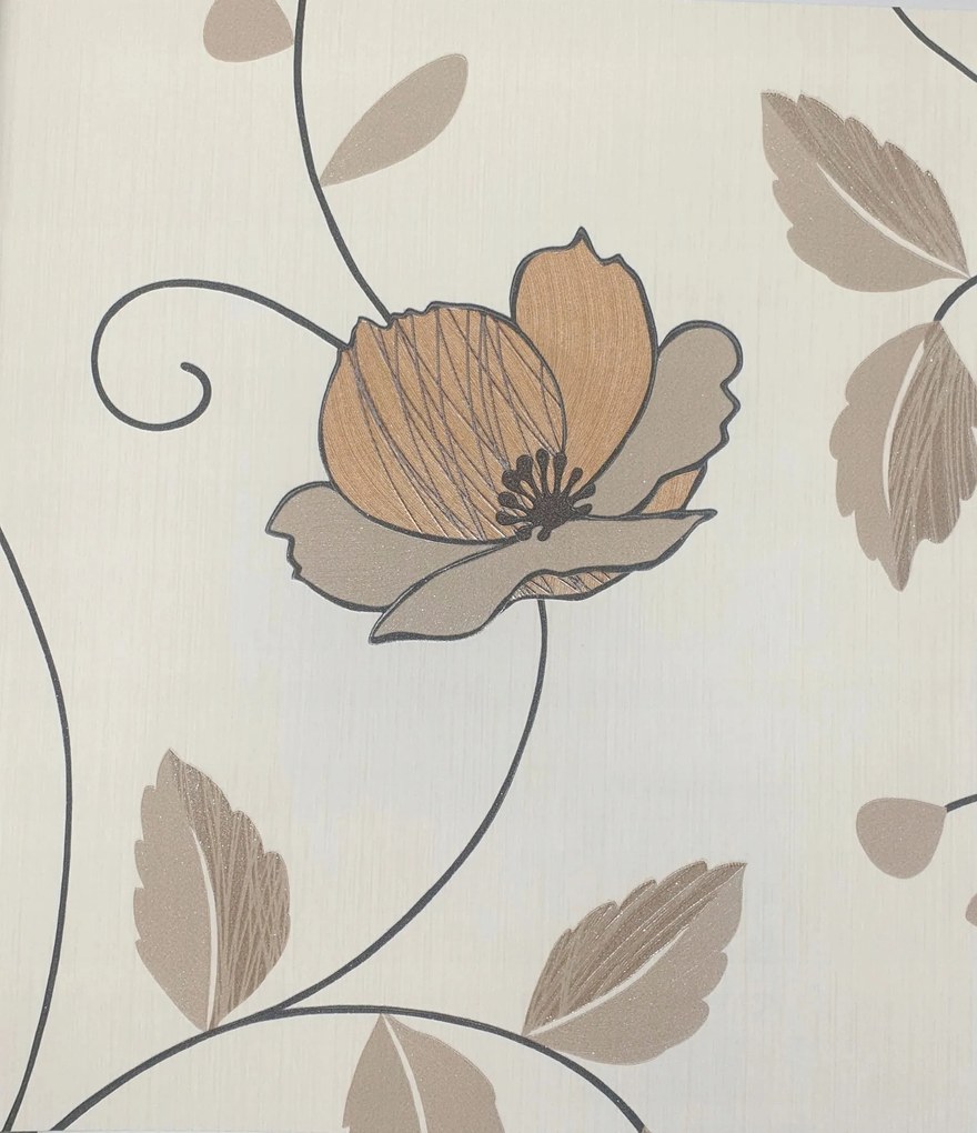 Fali tapéta klasszikus nagy virágok krém háttér