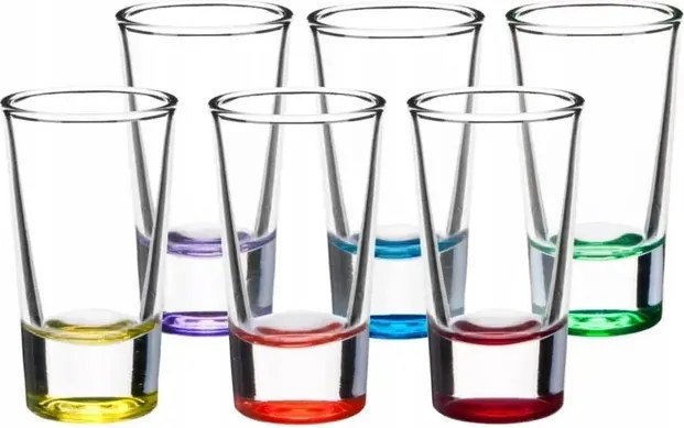 Üvegpoharak színes aljjal 6 db-os szett 28 ml-es kiszerelésben