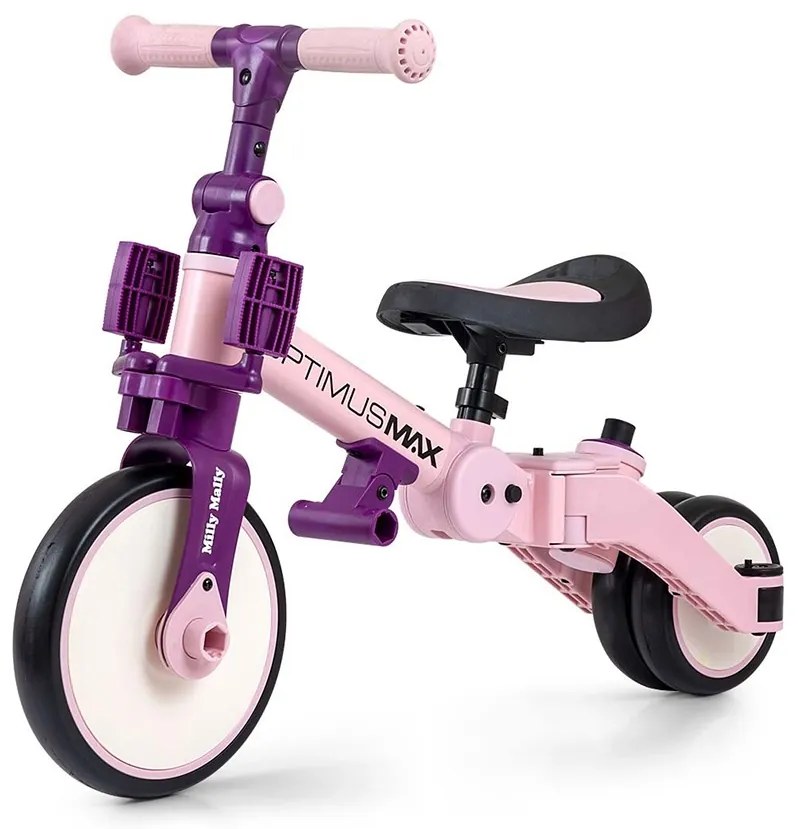 Gyerek háromkerekű bicikli 5az1-ben Milly Mally Optimus Max tolókarral pink