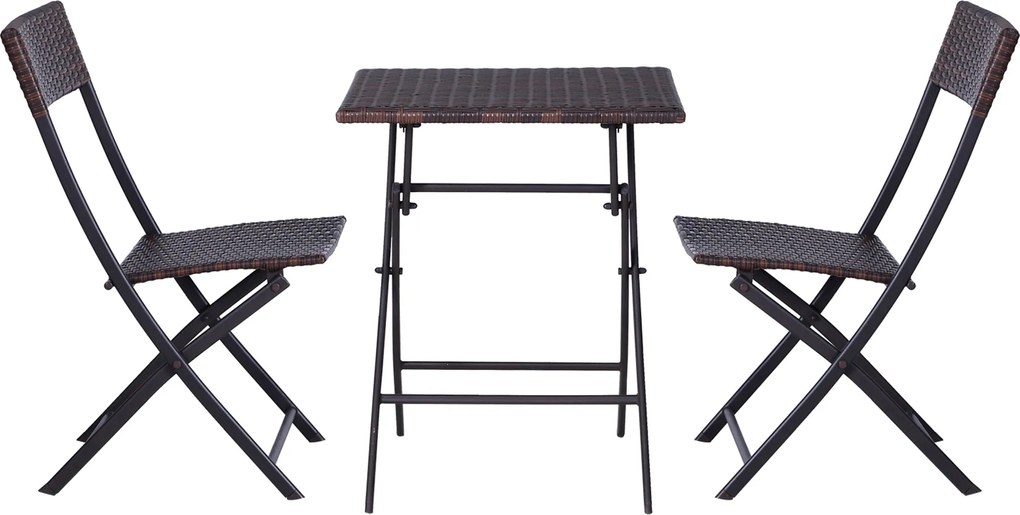 Outsunny Polyrattan Kerti Bútor Szett, Kültéri Pihenő Balkoni Bútor 2 Fő Részére, 3 Részes Étkező Szett, 2 Szék, Asztal, Időjárásálló Kerti Pihenő, Ká