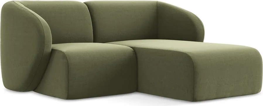 Zöld bársony sarokkanapé (jobb oldali-heverő résszel) Lani – Makamii