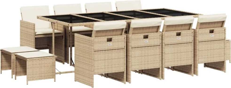 vidaXL 13 részes bézs polyrattan kerti étkezőgarnitúra párnákkal