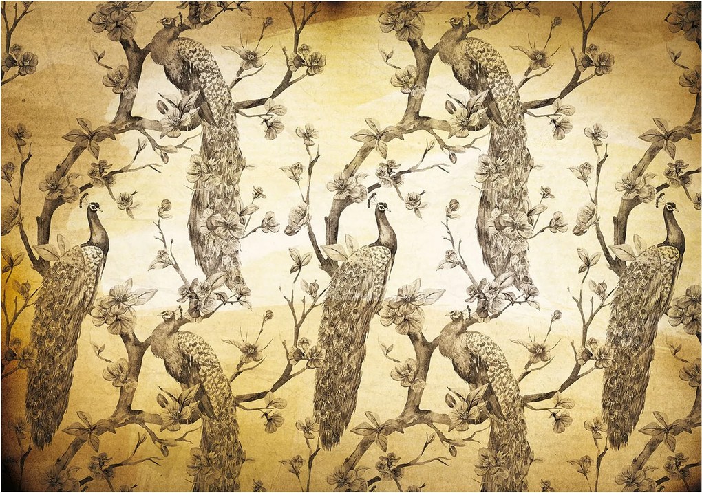 Fotótapéta Páva virágokkal bézs retro vinil 368x254 +ragasztó