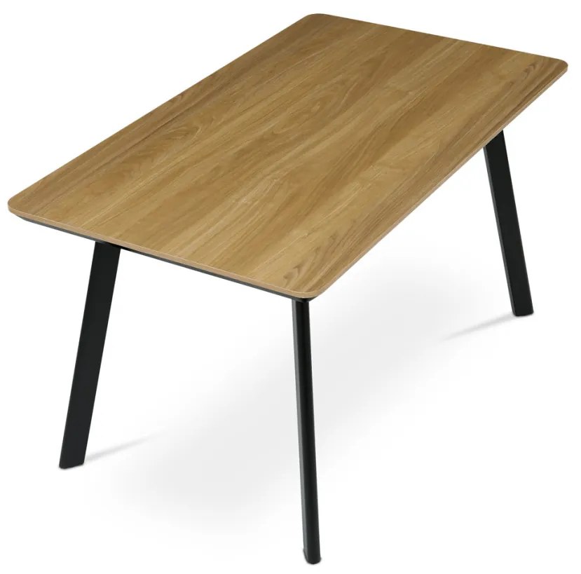Masă de sufragerie de culoare stejar 140x80 cm, blat MDF, decor melaminat stejar, cadru metalic, lac negru