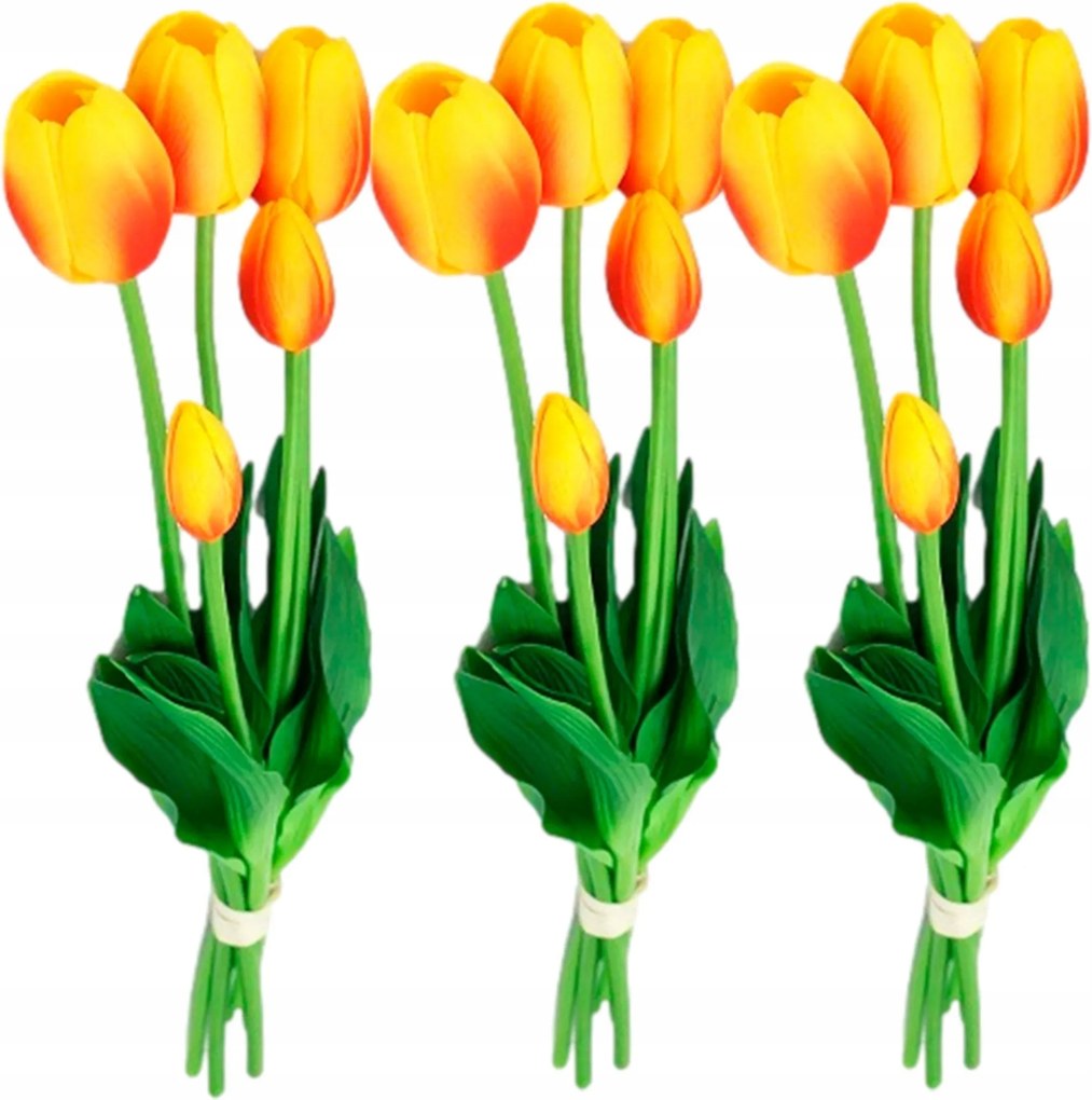 3x Tulipán Mesterséges Gumi Mesterséges Virágok, Mint Egy Élő Tulipán Csokor 3DB