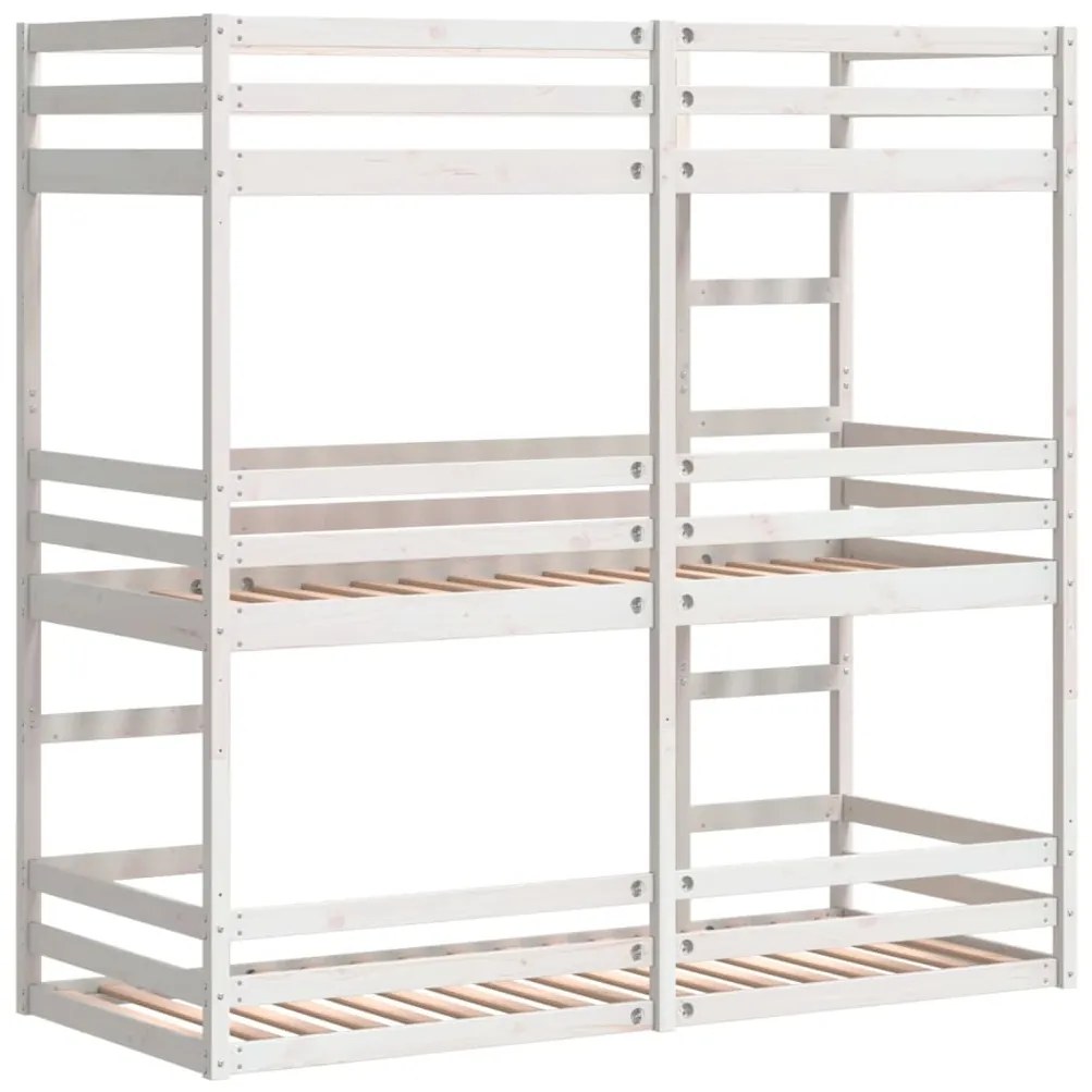 fehér tömör fenyőfa hármas emeletes ágy 80 x 200 cm