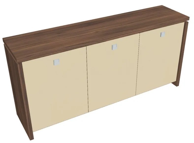 Verno alacsony szekrény 188 x 46 x 90 cm, üvegajtó, dió / vanília