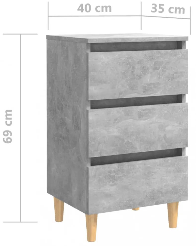 2 db betonszürke éjjeliszekrény tömör fa lábakkal 40x35x69 cm