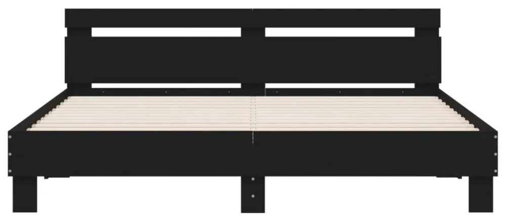 fekete ágykeret fejtámlával és LED-del 160 x 200 cm