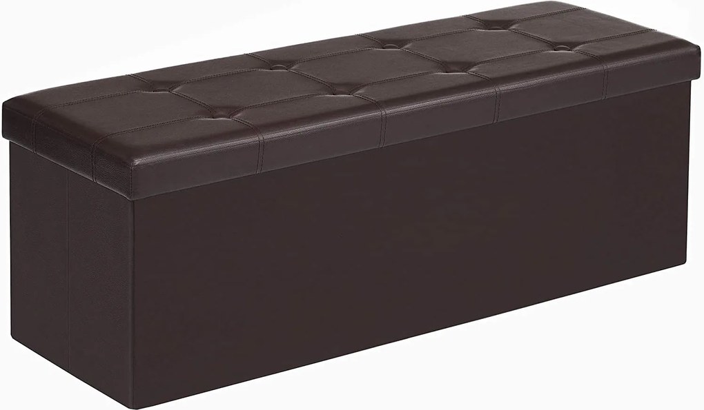 Puff, összecsukható tároló ottomán pad 120l, 110 x 38 x 38 cm, barna