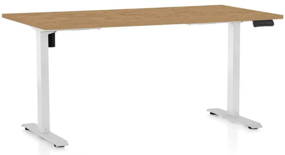 OfficeTech B állítható magasságú asztal, 160 x 80 cm, fehér alap, köves tölgy
