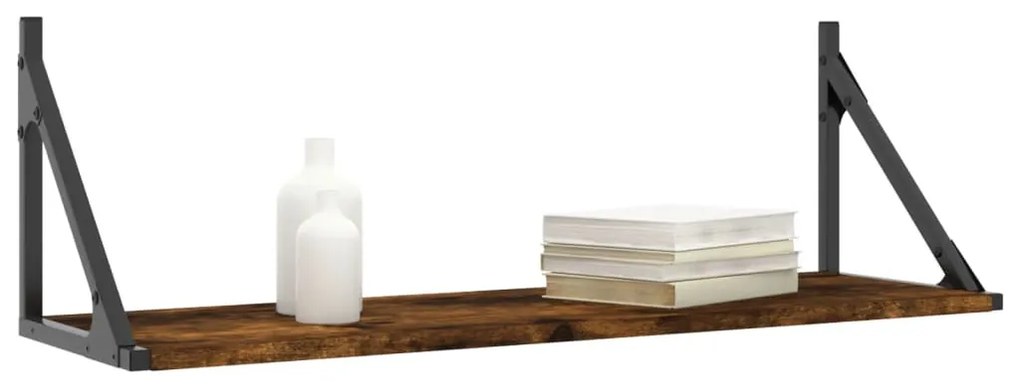 2 db füstös tölgy színű szerelt fa fali polc 80 x 25 x 25,5 cm