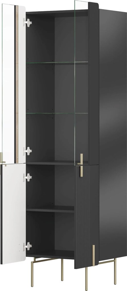 Malmi vitrines szekrény 60 cm - fekete matt / arany lábak