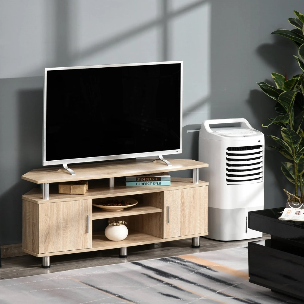 HOMCOM TV állvány 55 hüvelykes TV-hez, modern TV állvány 2 ajtóval és 2 polccal - 120x39.5x52 cm - Tölgy | Aosom