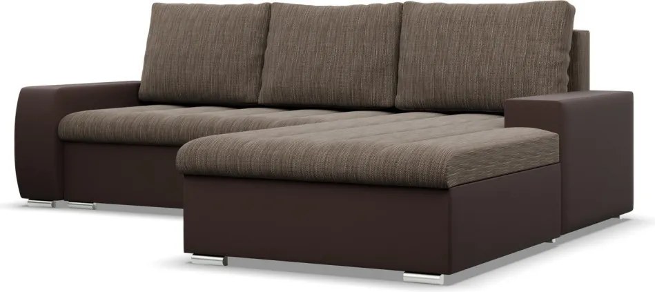 Toronto sarokkanapé, 2 ágyneműtartóval, fonott + műbőr, jobboldali, barna