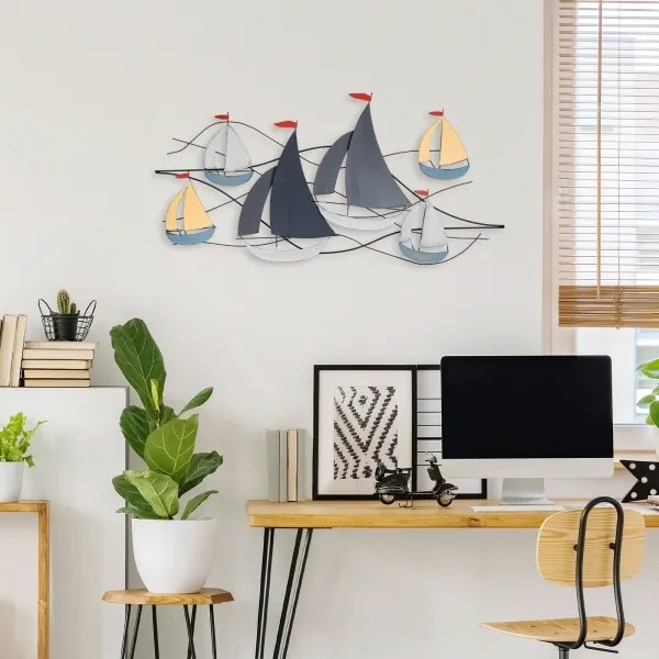 Fali dekoráció 120x60 cm vitorlás hajók fém
